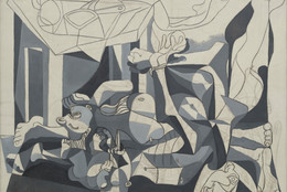 Pablo Picasso. The Charnel House. Paris, 1944-45. Oil and charcoal on canvas, 6&#39; 6 5/8&#34; x 8&#39; 2 1/2&#34; (199.8 x 250.1 cm). Mrs. Sam A. Lewisohn Bequest (by exchange), and Mrs. Marya Bernard Fund in memory of her husband Dr. Bernard Bernard, and anonymous funds. © 2021 Estate of Pablo Picasso / Artists Rights Society (ARS), New York