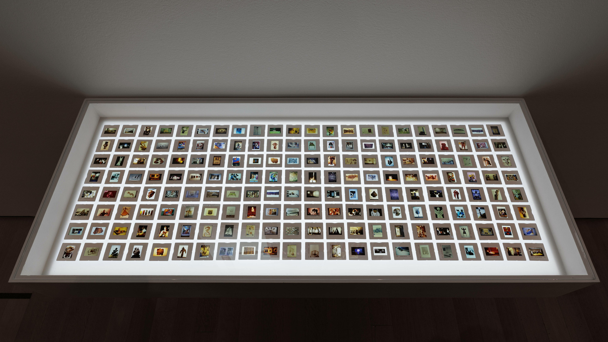 Artwork slides sent to Just Above Midtown. Slideshow and 35mm slides, each 2 x 2" (5.0 x 5.0 cm). Collection Linda Goode Bryant, New York. Installation view of the exhibition *Just Above Midtown: Changing Spaces* (September 10, 2022–February 18, 2023). Photograph by Emile Askey