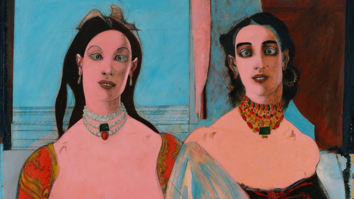 John D. Graham. Two Sisters. 1944. Oil, enamel, pencil, charcoal, and casein on composition board, 47 7/8 × 48&#34; (121.4 × 121.8 cm). Alexander M. Bing Fund