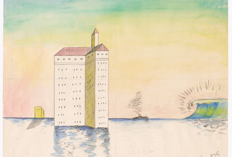 H. C. Westermann. Villa Riviera. 1968. Watercolor and ink on paper, 18 3/4 × 21 3/4" (47.6 × 55.2 cm). From the collection of Laura-Lee and Robert Woods