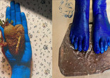 Senga Nengudi Fitz and Kaylynn Sullivan TwoTrees. main bleue avec pomme de terre. 2022. Photographer: Propecia Leigh. blue feet on copper, 2022. Photographer: navillus.