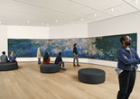 A view of the fifth-floor collection galleries. Shown: Claude Monet. Water Lilies. 1914–26. Oil on canvas, three panels. Mrs. Simon Guggenheim Fund. © 2023 The Museum of Modern Art, New York. Photo: Noah Kalina