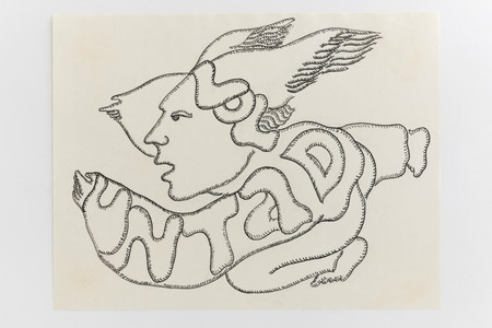 Cecilia Vicuña. Voluntad: untar de vuelo (Will Anoints the Flight) from the series AMAzone Palabrarmas. 1978. Ink and pencil on paper, sheet: 8 1/2 × 11&#34; (21.6 × 27.9 cm). Latin American and Caribbean Fund, Modern Women&#39;s Fund, gift of Agnes Gund, Amalia Amoedo, María Luisa Ferré Rangel (in honor of Cyril Meduña) and Juan Yarur Torres (in honor of Amalia Amoedo)