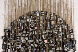 Annette Messager. My Vows. 1988-91. Gelatin silver prints, colored pencil on paper, glass, tape, string, and pushpins, Overall approximately 11&#39; 8 1/4&#34; x 6&#39; 6 3/4&#34; (356.2 x 200 cm). Gift of the Peter Norton Family Foundation. © 2022 Artists Rights Society (ARS), New York / ADAGP, Paris
