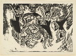 Ernst Ludwig Kirchner. Somersaulting Acrobatic Dancers (Sich überschlagende akrobatische Tänzerinnen). 1913. Woodcut. Comp.: 13 3/8 x 19 1/2" (34 x 49.6 cm). The Museum of Modern Art, New York. General Print Fund and David S. Orentreich Fund