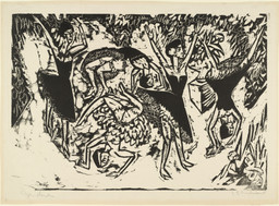 Ernst Ludwig Kirchner. Somersaulting Acrobatic Dancers (Sich überschlagende akrobatische Tänzerinnen). 1913. Woodcut. Comp.: 13 3/8 x 19 1/2" (34 x 49.6 cm). The Museum of Modern Art, New York. General Print Fund and David S. Orentreich Fund