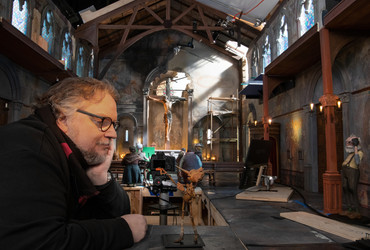Guillermo del Toro on the set of Guillermo del Toro&#39;s Pinocchio, 2022. Image courtesy Jason Schmidt/Netflix
