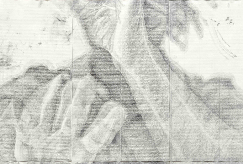 Kenturah Davis. Contenting with Contingency I (detail). 2021. Carbon pencil, pencil, and blind debossing on nine sheets of paper. Gift of Pamela and David Hornik