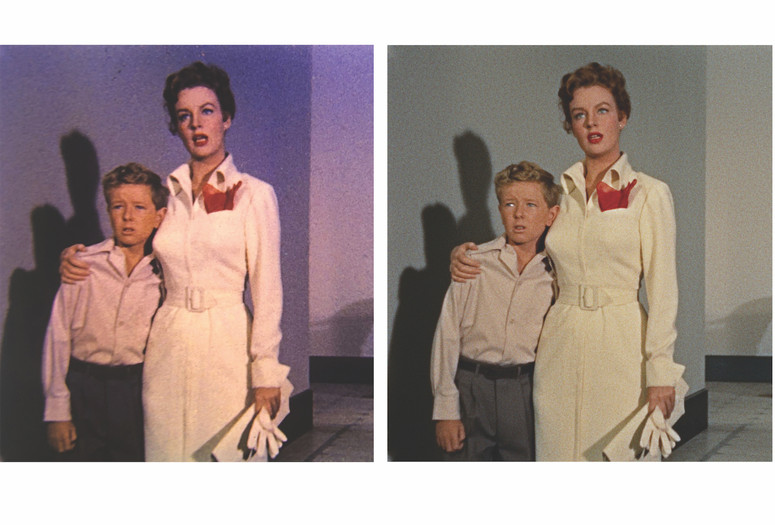 On left, 1953 SuperCinecolor; on right, 2022 restoration from from Invaders from Mars. 1953. USA. Directed by William Cameron Menzies. Courtesy of Ignite Films