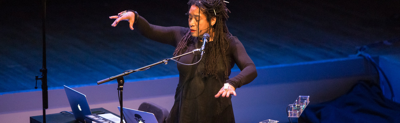 Pamela Z performing Other Rooms at Resonant Bodies Festival, 2018. Courtesy of the artist