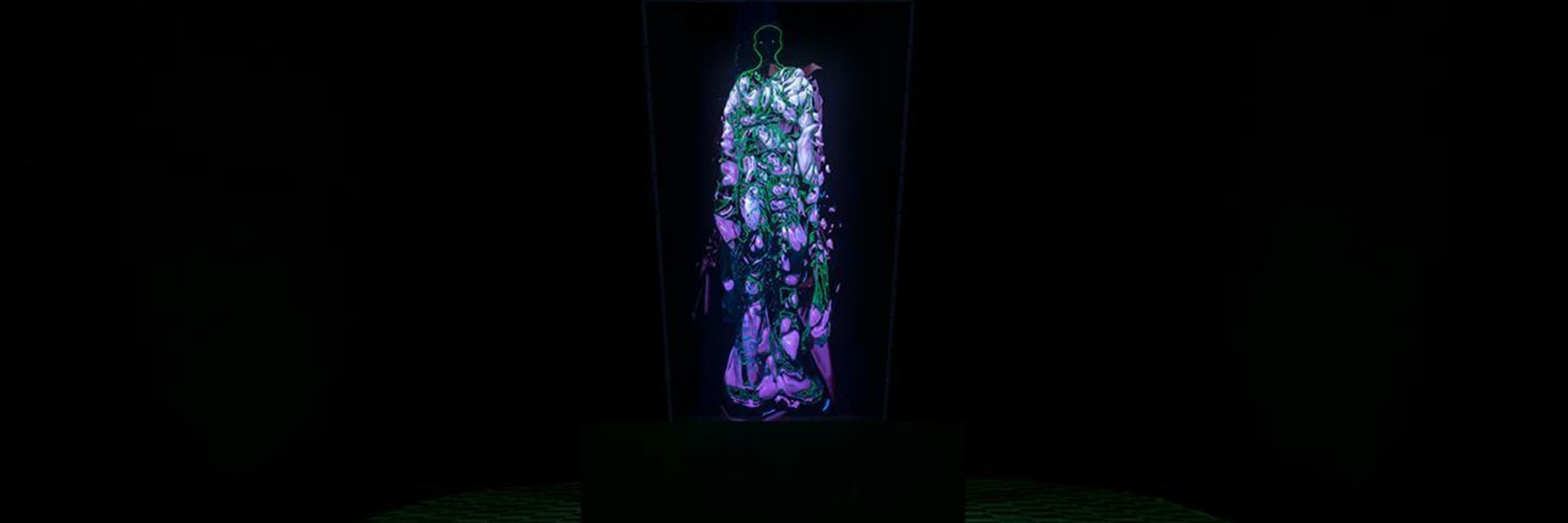 Sandra Mujinga. Flo. 2019. Single-channel video installation (color, sound, 50:13 minutes) Polycarbonate plate, mdf, wood beams, 356 cm x 317 cm x 170 cm. Fund for the Twenty-First Century