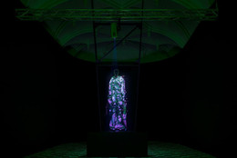 Sandra Mujinga. Flo. 2019. Single-channel video installation (color, sound, 50:13 minutes) Polycarbonate plate, mdf, wood beams, 356 cm x 317 cm x 170 cm. Fund for the Twenty-First Century