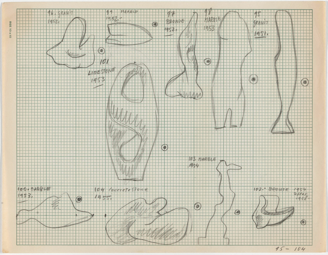 Scale drawings of sculptures for the exhibition Jean Arp: A Retrospective, 1958