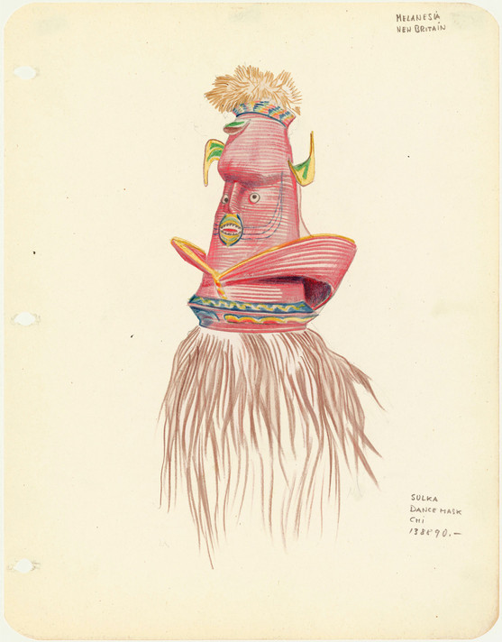Sketch of a Sulka Dance Mask included in the exhibition Arts of the South Seas, 1946