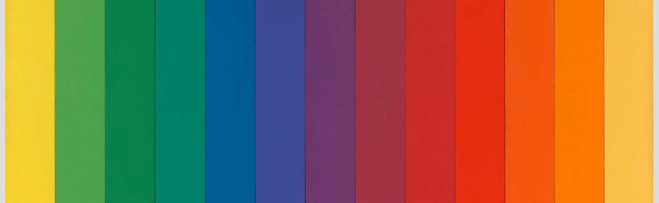 Ellsworth Kelly. Spectrum IV. 1967. Oil on canvas, 13 panels, 9&#39; 9&#34; × 9&#39; 9&#34; (297.2 × 297.2 cm). The Museum of Modern Art, New York. Mrs. John Hay Whitney Bequest and The Sidney and Harriet Janis Collection (both by exchange), and gift of Irving Blum. © 2023 Ellsworth Kelly