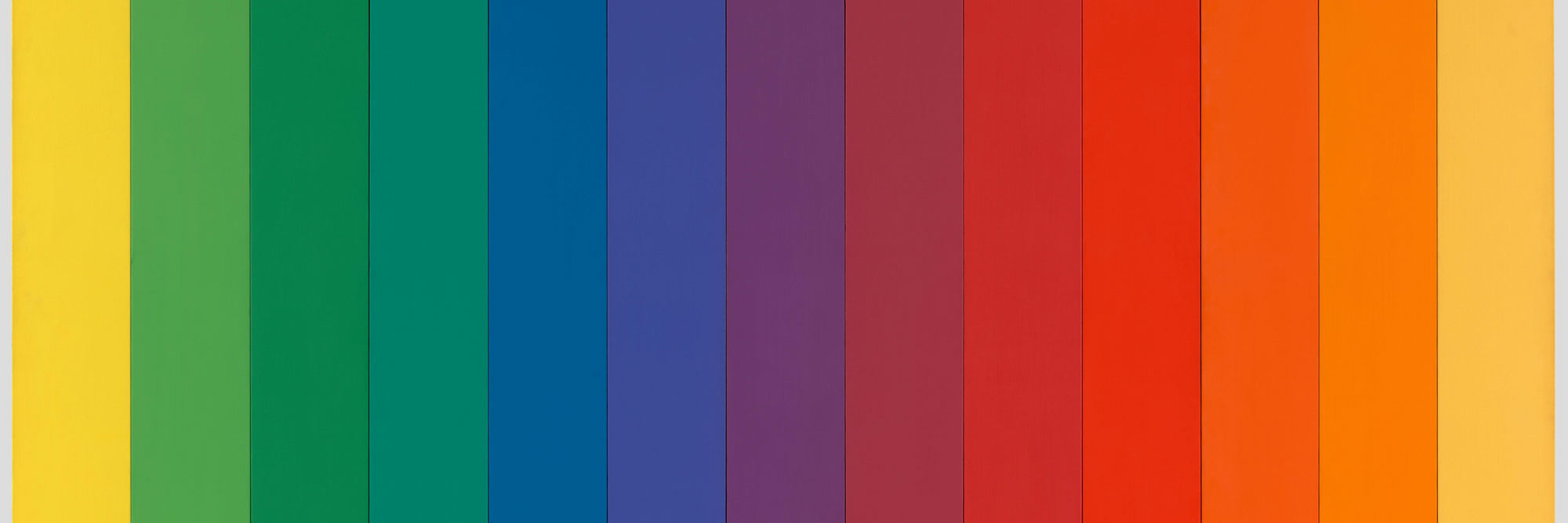 Ellsworth Kelly. Spectrum IV. 1967. Oil on canvas, 13 panels, 9&#39; 9&#34; × 9&#39; 9&#34; (297.2 × 297.2 cm). The Museum of Modern Art, New York. Mrs. John Hay Whitney Bequest and The Sidney and Harriet Janis Collection (both by exchange), and gift of Irving Blum. © 2023 Ellsworth Kelly