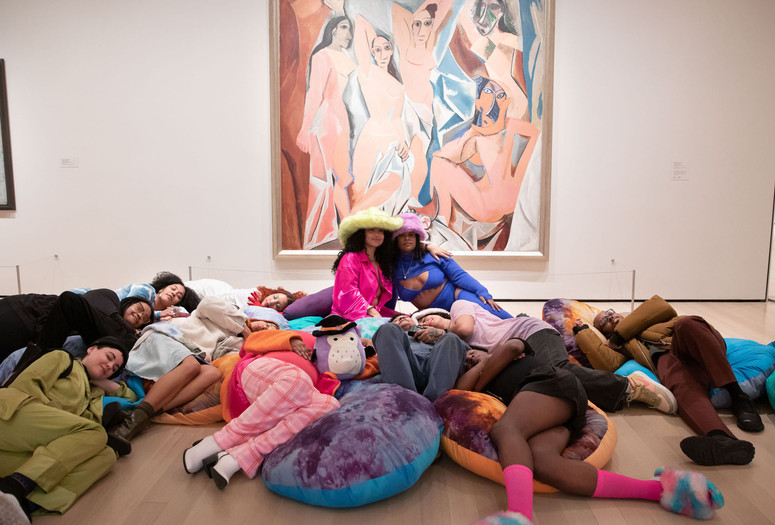 Night Night at the Museum with Black Power Naps. The Museum of Modern Art, New York, January 20, 2023. Photo: Julieta Cervantes. Digital image ©️ 2023 The Museum of Modern Art. Shown: Pablo Picasso. Les Demoiselles d’Avignon. 1907. Oil on canvas, 8' × 7' 8" (243.9 × 233.7 cm). The Museum of Modern Art. Acquired through the Lillie P. Bliss Bequest (by exchange). ©️ 2023 Estate of Pablo Picasso/Artists Rights Society (ARS), New York