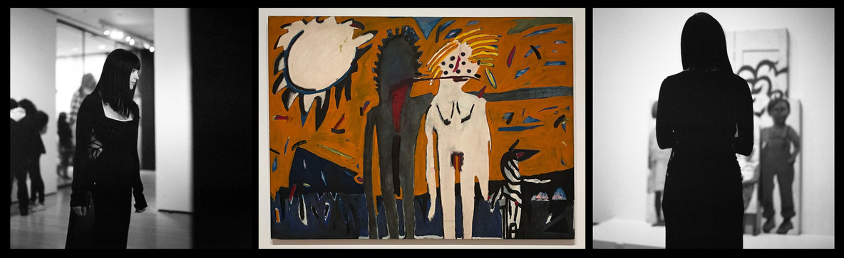 Left and right: Laura Lee in the Just Above Midtown: Changing Spaces exhibition at MoMA; Center: George Mingo. Zebra Couple. 1983