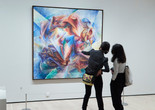 Two visitors observing Umberto Boccioni&#39;s Dynamism of a Soccer Player. Photo: Gus Powell.