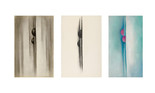 From left: Georgia O’Keeffe. No. 17 - Special. 1919. Charcoal on paper. Georgia O’Keeffe Museum, Santa Fe. Gift of The Burnett Foundation and The Georgia O’Keeffe Foundation; Special No. 39. 1919. Charcoal on paper. The Museum of Modern Art, New York. Gift of The Georgia O’Keeffe Foundation; Green Lines and Pink. 1919. Oil on canvas. Georgia O’Keeffe Museum, Santa Fe. Gift of The Burnett Foundation and The Georgia O’Keeffe Foundation. All works © 2023 Georgia O’Keeffe Museum/Artists Rights Society (ARS), New York