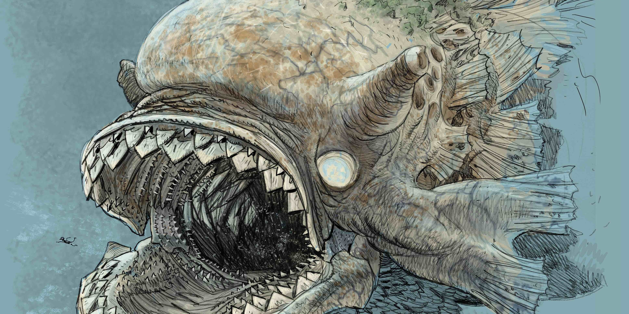 Boceto temprano de Dogfish por Guy Davis. Cortesía de Jennifer Hammontree y Netflix