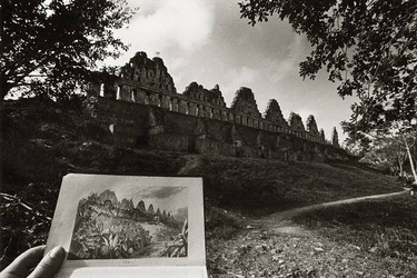 Leandro Katz. Uxmal, the House of the Doves. 1993. Gelatin silver print, 16 × 20&#34; (40.6 × 50.8 cm). Promised gift of Patricia Phelps de Cisneros through the Latin American and Caribbean Fund in honor of May Castleberry. ©️ 2023 Leandro Katz