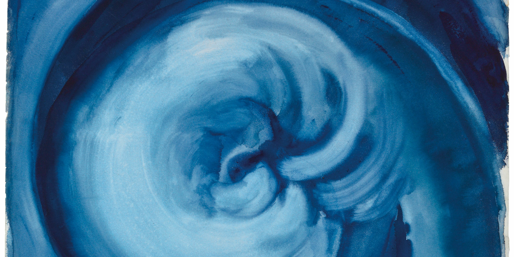 Georgia O’Keeffe. Blue I. 1916. Watercolor on paper, 30 7/8 × 22 1/4" (78.4 × 56.5 cm). Private collection. ©️ 2023 Georgia O’Keeffe Museum/Artists Rights Society (ARS), New York