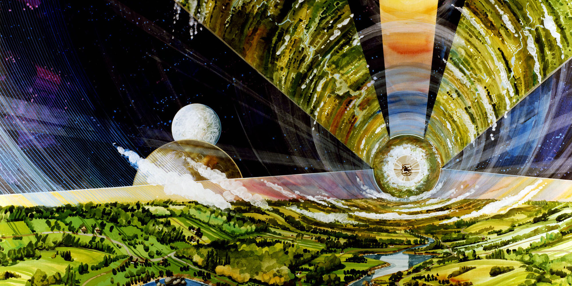 O’Neill Cylinder. 1974. Painting by Rick Guidice, NASA Ames Research Center. Courtesy NASA