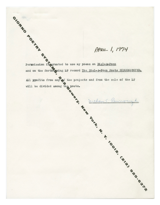 Permission form from William S. Burroughs