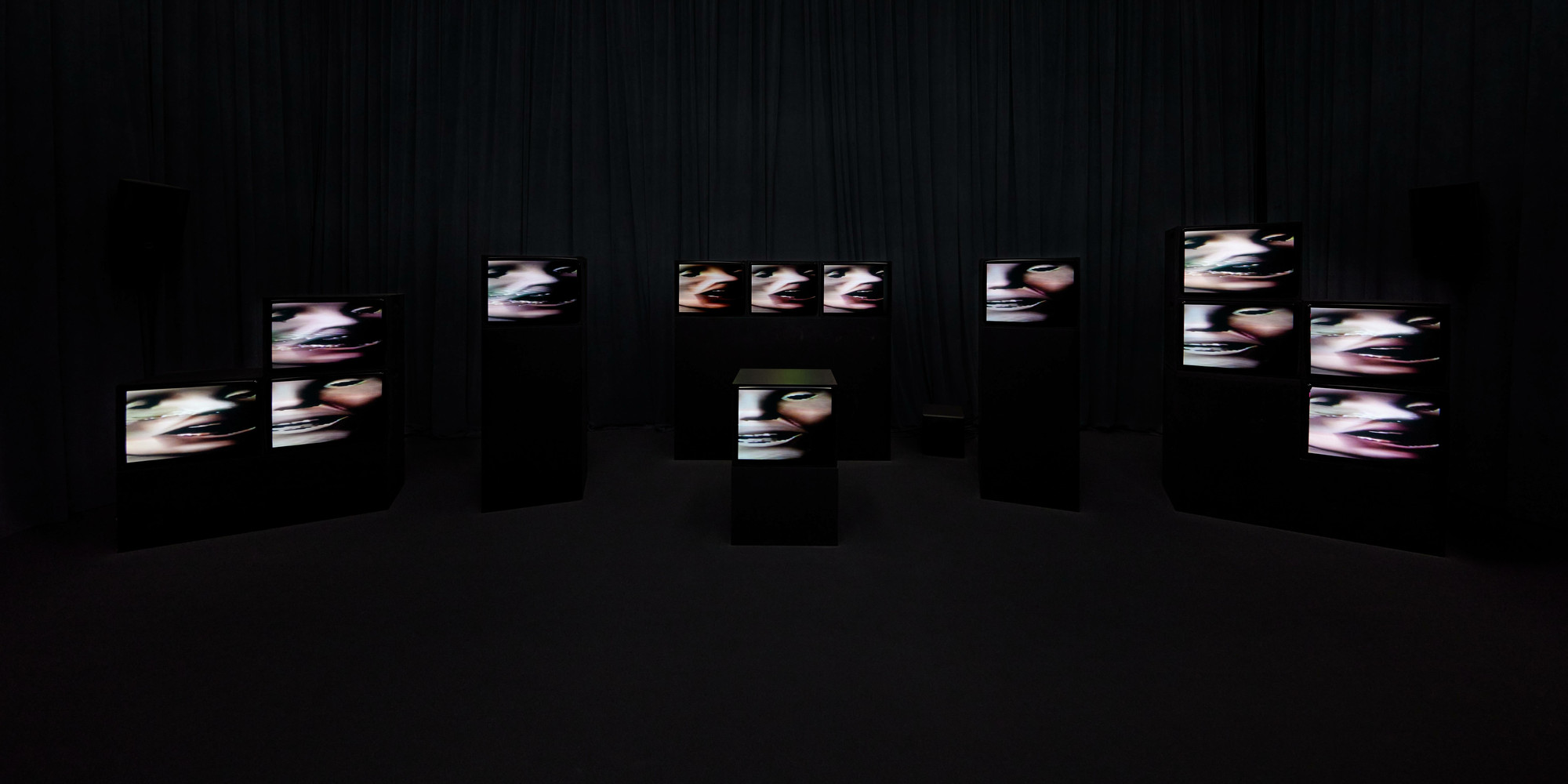 Gretchen Bender. Dumping Core. 1984. Four-channel video (color, sound; 13 min.) and 13 monitors. The Museum of Modern Art, New York. The Modern Women’s Fund. © 2023 Gretchen Bender. Courtesy the Estate of Gretchen Bender