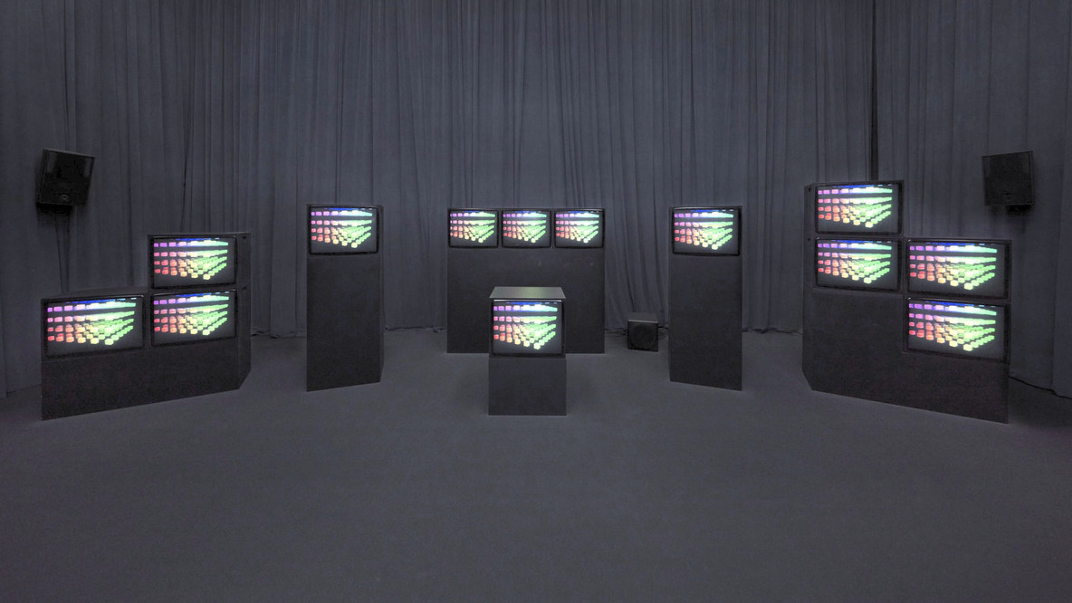 Finally, this image shows how the piece is installed in the gallery, before the lights have been switched off.