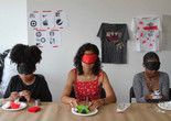 In the Making teens work on an art project blindfolded. Photo: Kaitlyn Stubbs
