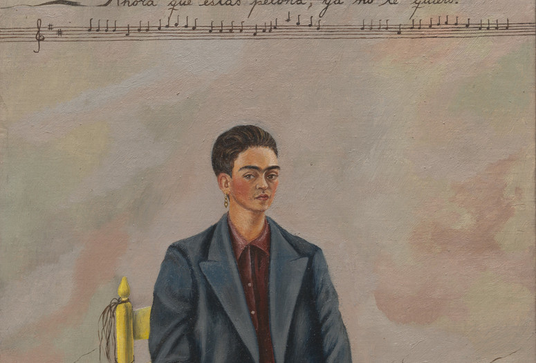 Frida Kahlo. Self-Portrait with Cropped Hair. 1940. Oil on canvas. Gift of Edgar Kaufmann, Jr. © 2023 Banco de México Diego Rivera Frida Kahlo Museums Trust, Mexico, D.F./Artists Rights Society (ARS), New York