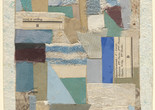 Anne Ryan. Number 79. 1951. Cut-and-pasted colored and printed paper and cloth on colored paper. The Museum of Modern Art, New York. Gift of Elizabeth McFadden. © Estate of Anne Ryan, courtesy Washburn Gallery, New York Image description: A rectangle filled with layers of gauzy and woven fabric in solid colors and stripes. Shades of light green, blue, cream, and tan. Textured paper and newspaper torn and cut into rectangles and triangles. Mounted on off-white textured paper