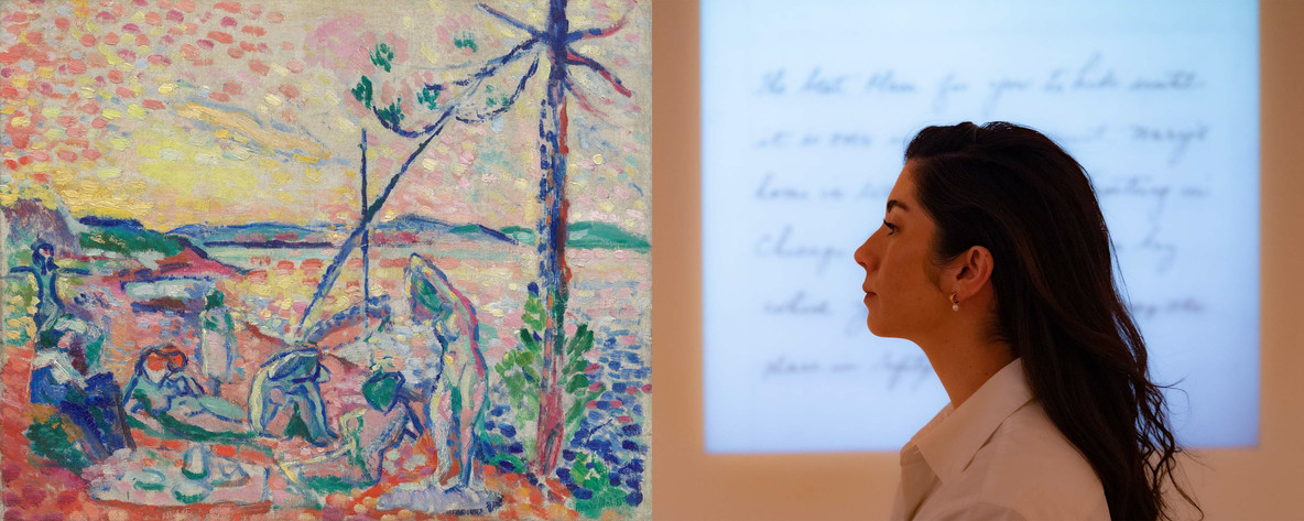 From left: Henri Matisse’s Study for Luxe, calme et volupté; Krystal Bick at MoMA, 2023