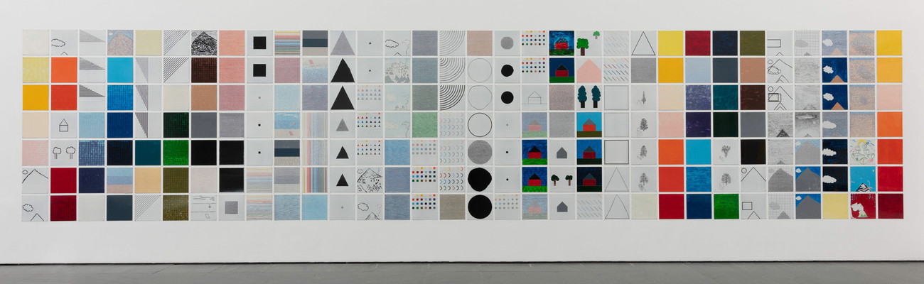 Jennifer Bartlett. Rhapsody (detail). 1975–76. Enamel on steel, 987 plates, each plate 12 × 12&#34; (30.4 × 30.4 cm); overall approximately 7&#39; 6&#34; × 153&#39; (228.6 × 4663.4 cm). The Museum of Modern Art, New York. Gift of Edward R. Broida. © 2023 Jennifer Bartlett. Photograph: John Wronn