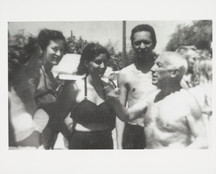 Photograph of Wilfredo Lam, Pablo Picasso, Mrs. Judy Arnon. 1955. Gelatin silver print, 9 15/16 × 8 1/16&#34; (25.3 × 20.5 cm). Photographic Archive, Artists and Personalities. The Museum of Modern Art Archives, New York. Digital Image © 2022 The Museum of Modern Art, New York