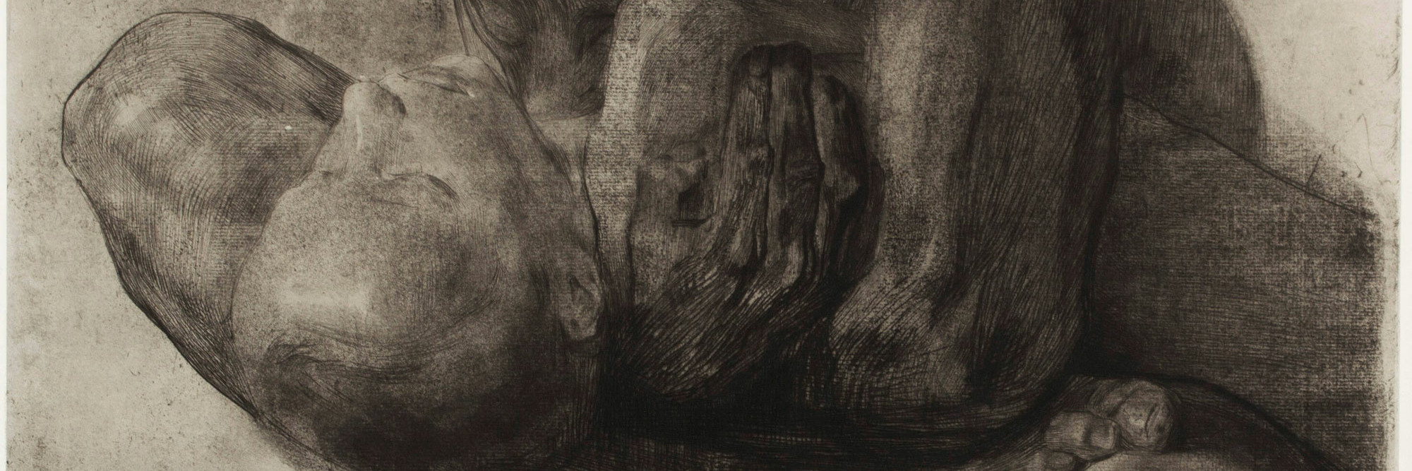 Käthe Kollwitz. Woman with Dead Child (Frau mit totem Kind). 1903. Etching with chine collé, composition: 16 1/4 × 18 9/16&#34; (41.2 × 47.1 cm); sheet: 21 7/16 × 27 11/16&#34; (54.5 × 70.3 cm). Publisher: unpublished. Printer: Otto Felsing, Berlin. Edition: one of eight known proofs (printed in 1903), before the edition of 50 (published in 1918). The Museum of Modern Art, New York. Acquired through the generosity of the Contemporary Drawing and Print Associates. © 2023 Artists Rights Society (ARS), New York/VG Bild-Kunst, Bonn