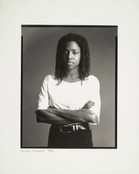 Photograph of Lorna Simpson. 1991. Gelatin Silver Print, 16 x 20&#34; (40.6 x 50.8 cm). Timothy Greenfield-Sanders “Art World” Collection. The Museum of Modern Art Archives, New York