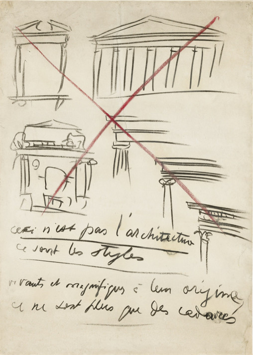 Le Corbusier (Charles-Édouard Jeanneret). Ceci n’est pas l’architecture (This is not architecture) (Drawing from a Buenos Aires lecture). 1929