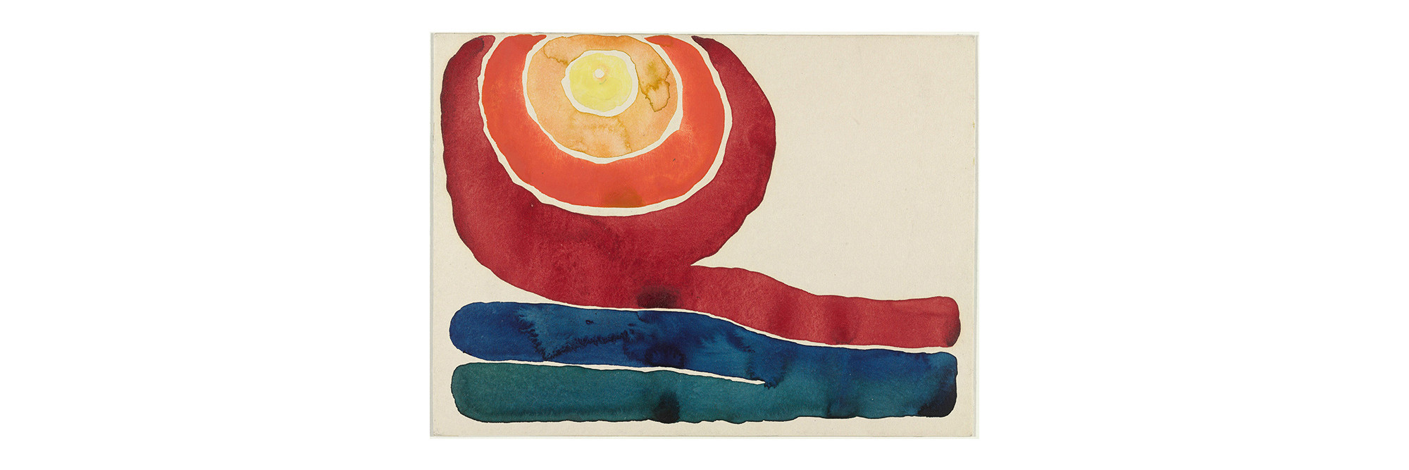 Georgia O’Keeffe. Evening Star No. III. 1917. Watercolor on paper mounted on board, 8 7/8 × 11 7/8&#34; (22.7 × 30.4 cm). Mr. and Mrs. Donald B. Straus Fund. © 2023 Georgia O’Keeffe Museum/Artists Rights Society (ARS), New York