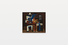 Pablo Picasso. Three Musicians. Fontainebleau, summer 1921. Oil on canvas, 6&#39; 7&#34; × 7&#39; 3 3/4&#34; (200.7 × 222.9 cm). Mrs. Simon Guggenheim Fund. © 2022 Estate of Pablo Picasso/Artists Rights Society (ARS), New York