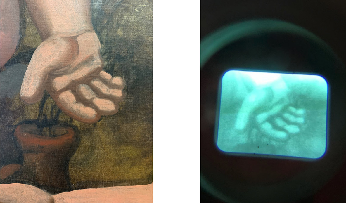From left: Detail of Three Women at the Spring (The Museum of Modern Art, New York); Reflected infrared view of the same detail of Three Women at the Spring (The Museum of Modern Art, New York)