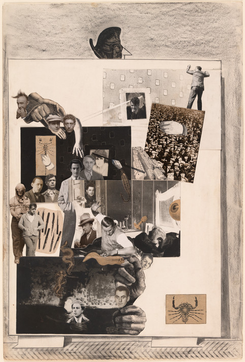 Max Ernst. Loplop Introduces Members of the Surrealist Group (Loplop présente les membres du groupe surréaliste). 1931. 19 3/4 x 13 1/4" (50.1 x 33.6 cm), © 2023 Artists Rights Society (ARS), New York / ADAGP, Paris