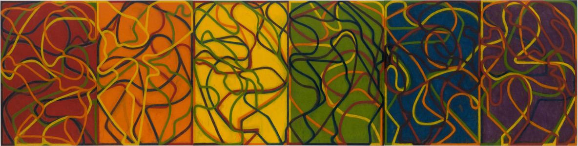 Brice Marden. The Propitious Garden of Plane Image, Third Version. 2000–06. Oil on linen, six panels