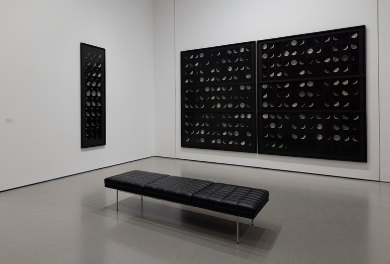 Installation view of Gallery 205: An Inward Turn, The Museum of Modern Art, New York, May 7, 2022–ongoing. Shown: Leandro Katz. Lunar Sentence II. 1978–79. Gelatin silver prints on six panels, overall 111 1/2 × 167" (283.2 × 424.2 cm). The Museum of Modern Art, New York. Latin American and Caribbean Fund. © 2023 Leandro Katz