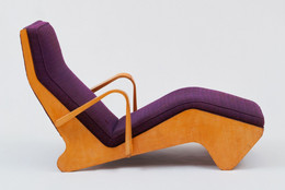 Marcel Breuer. Chaise Longue. 1938. Molded and cutout plywood and upholstery, 32 1/2 x 55 1/2 x 23 5/8&#34; (82.5 x 141 x 60 cm)