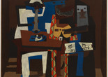 Pablo Picasso. Three Musicians. Fontainebleau, summer 1921. Oil on canvas. The Museum of Modern Art, New York. Mrs. Simon Guggenheim Fund. © 2023 Estate of Pablo Picasso/Artists Rights Society (ARS), New York