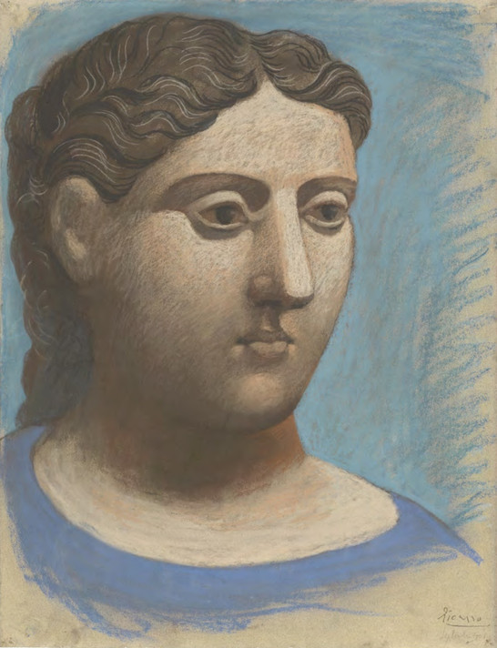 Pablo Picasso. Head of a Woman. Fontainebleau, September 1921. Pastel on paper, 25 5/8 × 19 3/4&#34; (65.1 × 50.2 cm). The Metropolitan Museum of Art. Bequest of Scofield Thayer, 1982. © The Metropolitan Museum of Art. Image source: Art Resource, NY. © 2023 Estate of Pablo Picasso/Artists Rights Society (ARS), New York