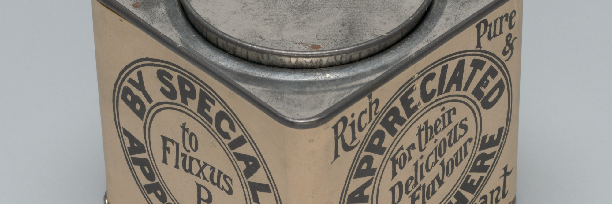 Alison Knowles. Bean Rolls. c. 1964. Metal tin with offset label, containing dried beans and 16 offset scrolls, overall: 3 1/4 × 3 1/4 × 3 1/8&#34; (8.2 x 8.2 x 8 cm). Publisher: Fluxus. The Museum of Modern Art, New York. The Gilbert and Lila Silverman Fluxus Collection Gift. © 2023 Alison Knowles